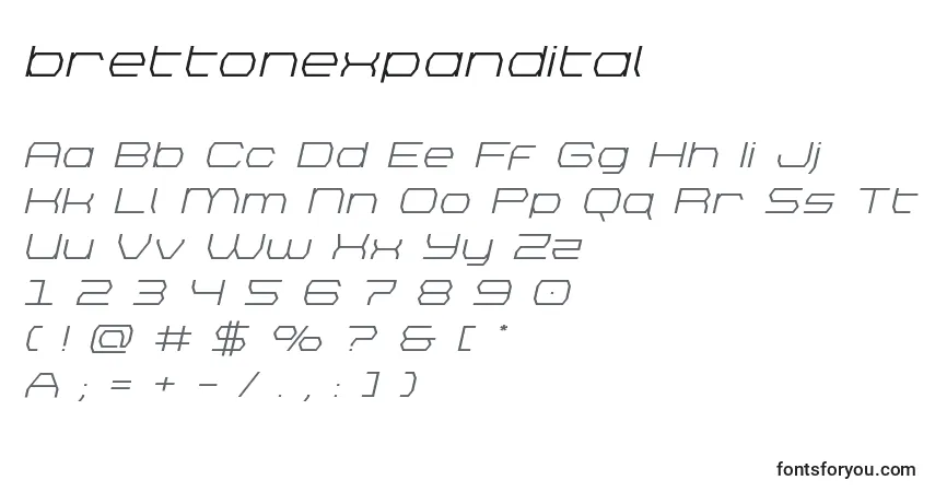 A fonte Brettonexpandital – alfabeto, números, caracteres especiais