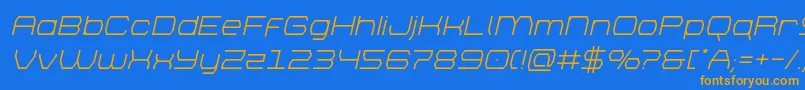 フォントbrettonital – オレンジ色の文字が青い背景にあります。