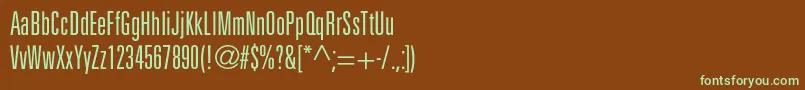 フォントUnicumcondlightc – 緑色の文字が茶色の背景にあります。