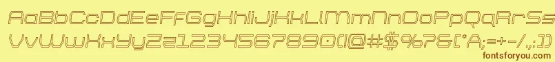 フォントbrettonoutsemital – 茶色の文字が黄色の背景にあります。