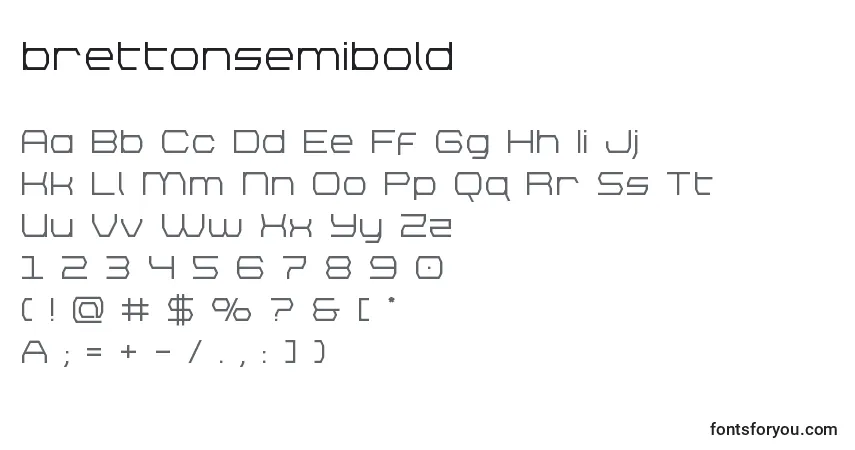 Шрифт Brettonsemibold – алфавит, цифры, специальные символы