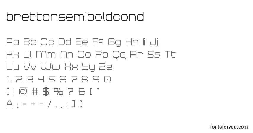 Шрифт Brettonsemiboldcond – алфавит, цифры, специальные символы