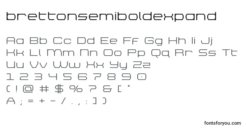 Schriftart Brettonsemiboldexpand – Alphabet, Zahlen, spezielle Symbole