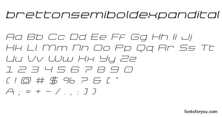 Шрифт Brettonsemiboldexpandital – алфавит, цифры, специальные символы