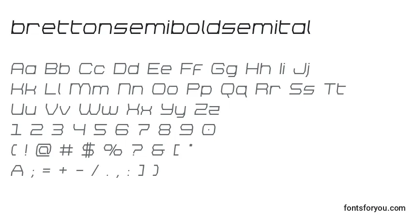 Czcionka Brettonsemiboldsemital – alfabet, cyfry, specjalne znaki