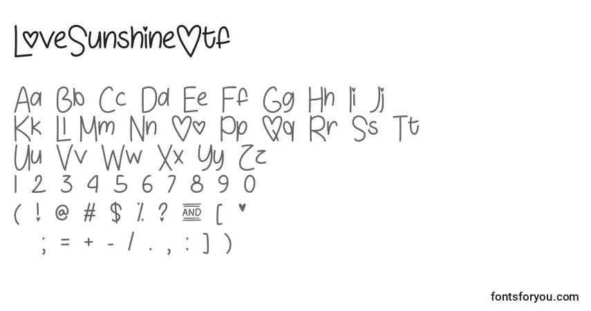 Schriftart LoveSunshineOtf – Alphabet, Zahlen, spezielle Symbole