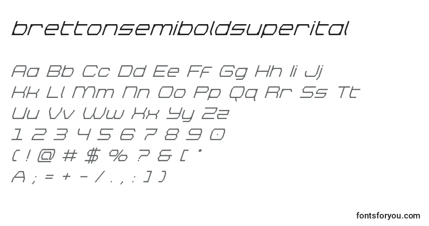 Шрифт Brettonsemiboldsuperital – алфавит, цифры, специальные символы