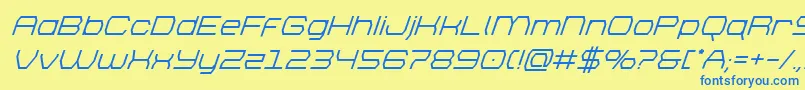 フォントbrettonsemiboldsuperital – 青い文字が黄色の背景にあります。