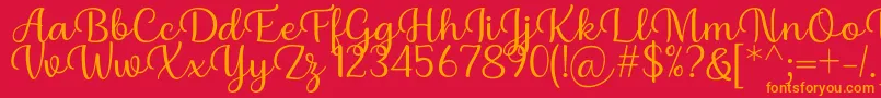 Fonte Briany Font Regular by Andrian 7NTypes – fontes laranjas em um fundo vermelho