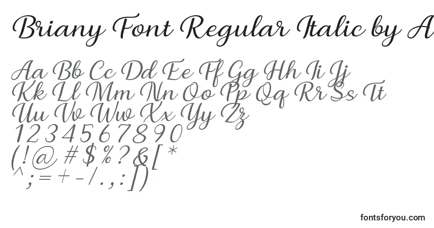 Briany Font Regular Italic by Andrian 7NTypes-fontti – aakkoset, numerot, erikoismerkit