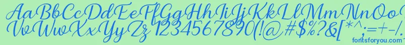 Briany Font Regular Italic by Andrian 7NTypes-Schriftart – Blaue Schriften auf grünem Hintergrund