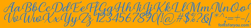 Czcionka Briany Font Regular Italic by Andrian 7NTypes – niebieskie czcionki na pomarańczowym tle