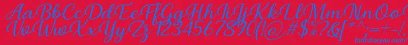 Briany Font Regular Italic by Andrian 7NTypes-Schriftart – Blaue Schriften auf rotem Hintergrund