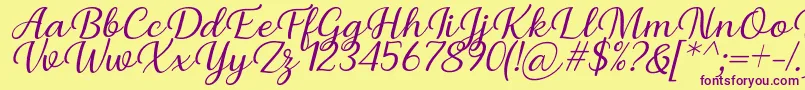 Briany Font Regular Italic by Andrian 7NTypes Font – Purple Fonts on Yellow Background