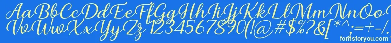 フォントBriany Font Regular Italic by Andrian 7NTypes – 黄色の文字、青い背景