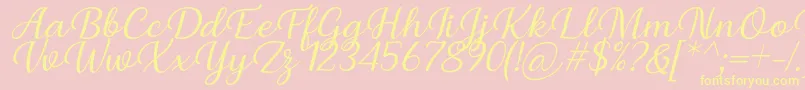 Briany Font Regular Italic by Andrian 7NTypes-Schriftart – Gelbe Schriften auf rosa Hintergrund