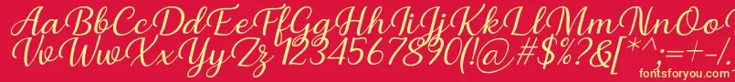 Fonte Briany Font Regular Italic by Andrian 7NTypes – fontes amarelas em um fundo vermelho