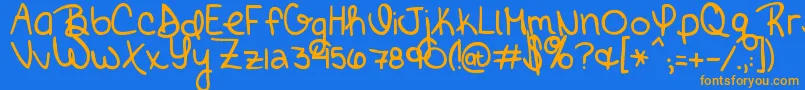 BrickbyBoringBrick-Schriftart – Orangefarbene Schriften auf blauem Hintergrund