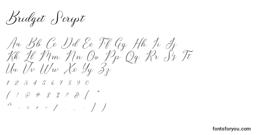 Schriftart Bridget Script – Alphabet, Zahlen, spezielle Symbole