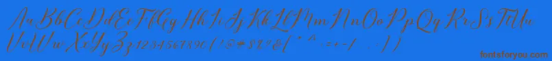 Bridget Script-Schriftart – Braune Schriften auf blauem Hintergrund