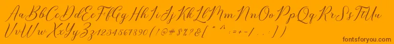 Bridget Script-Schriftart – Braune Schriften auf orangefarbenem Hintergrund