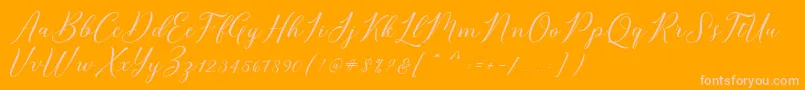 Bridget Script-fontti – vaaleanpunaiset fontit oranssilla taustalla