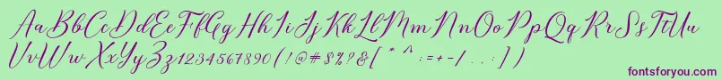 Bridget Script Font – Purple Fonts on Green Background