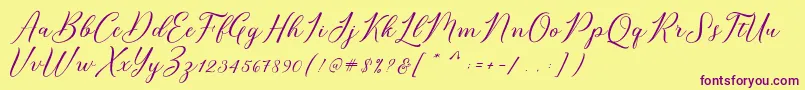 Bridget Script-Schriftart – Violette Schriften auf gelbem Hintergrund