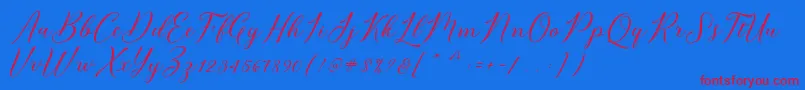 Bridget Script-Schriftart – Rote Schriften auf blauem Hintergrund