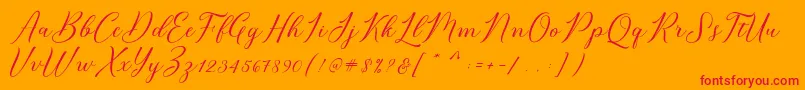 Bridget Script-Schriftart – Rote Schriften auf orangefarbenem Hintergrund