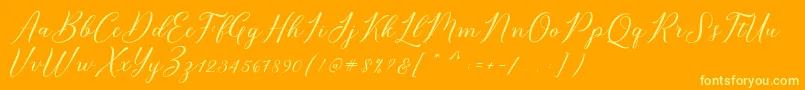 Bridget Script-fontti – keltaiset fontit oranssilla taustalla