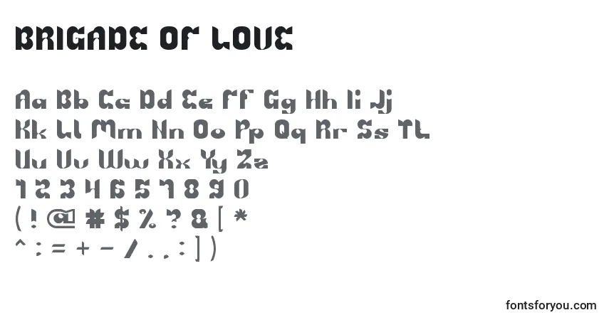 Шрифт BRIGADE OF LOVE – алфавит, цифры, специальные символы