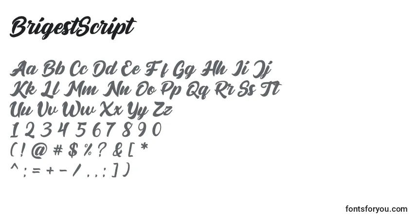 A fonte BrigestScript – alfabeto, números, caracteres especiais