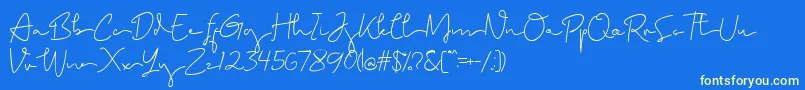 Brighamdemo-Schriftart – Gelbe Schriften auf blauem Hintergrund