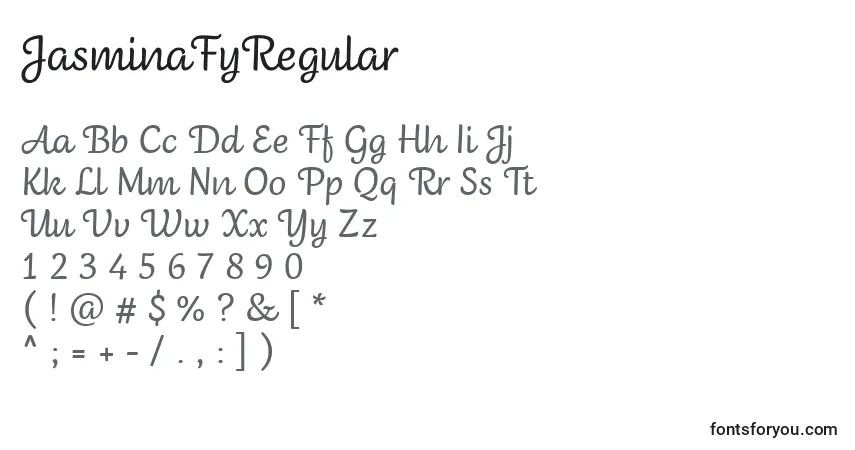 Шрифт JasminaFyRegular – алфавит, цифры, специальные символы