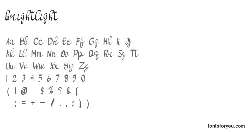 Czcionka Brightlight – alfabet, cyfry, specjalne znaki