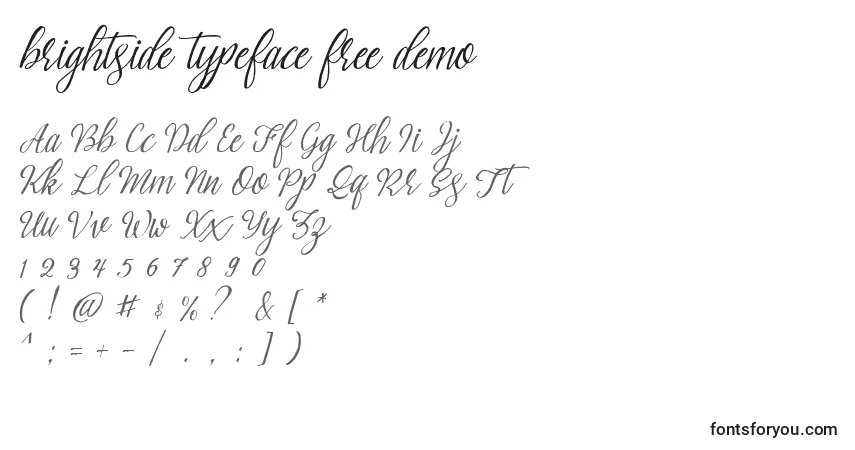 Czcionka Brightside typeface free demo (122146) – alfabet, cyfry, specjalne znaki