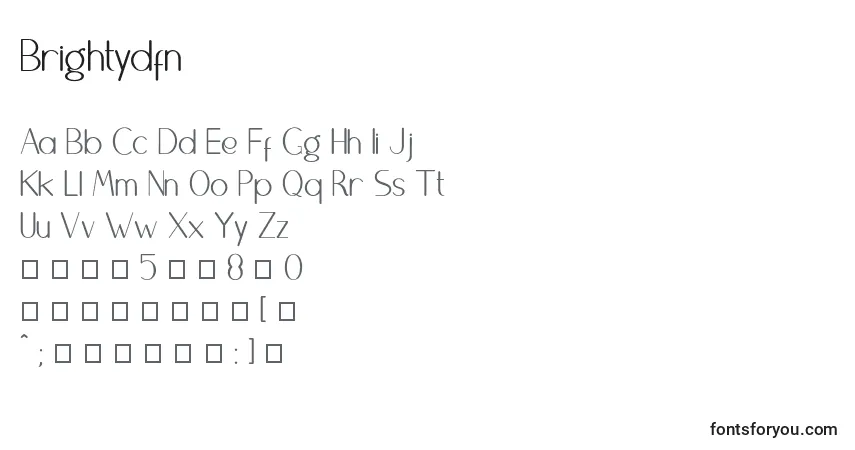 A fonte Brightydfn – alfabeto, números, caracteres especiais