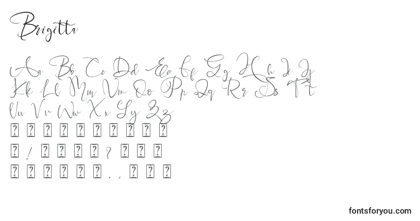 A fonte Brigitta – alfabeto, números, caracteres especiais