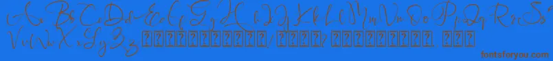 フォントBrigitta – 茶色の文字が青い背景にあります。