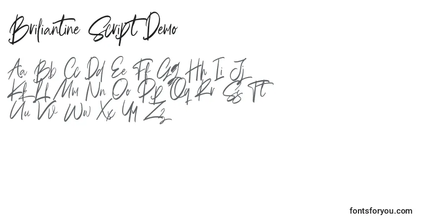 Schriftart Briliantine Script Demo – Alphabet, Zahlen, spezielle Symbole