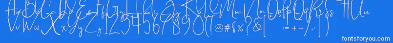 Czcionka Brilliant signature  regular – różowe czcionki na niebieskim tle