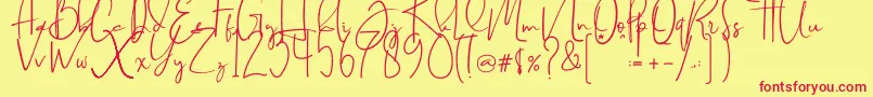 Brilliant signature  regular Font – Red Fonts on Yellow Background