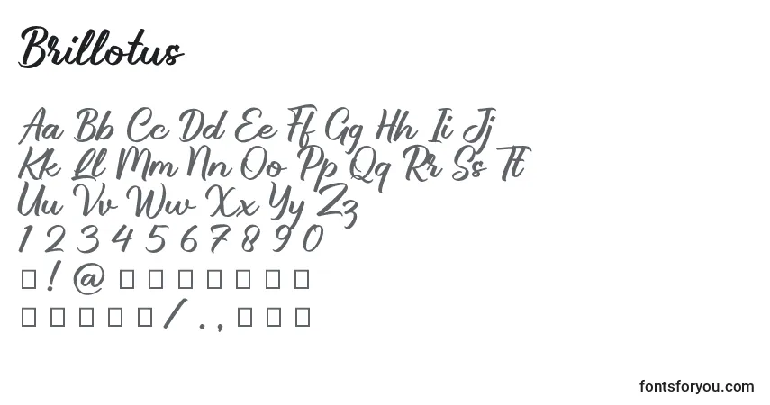 Czcionka Brillotus – alfabet, cyfry, specjalne znaki