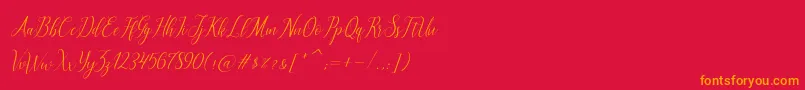 フォントbrillyo  reguler – 赤い背景にオレンジの文字