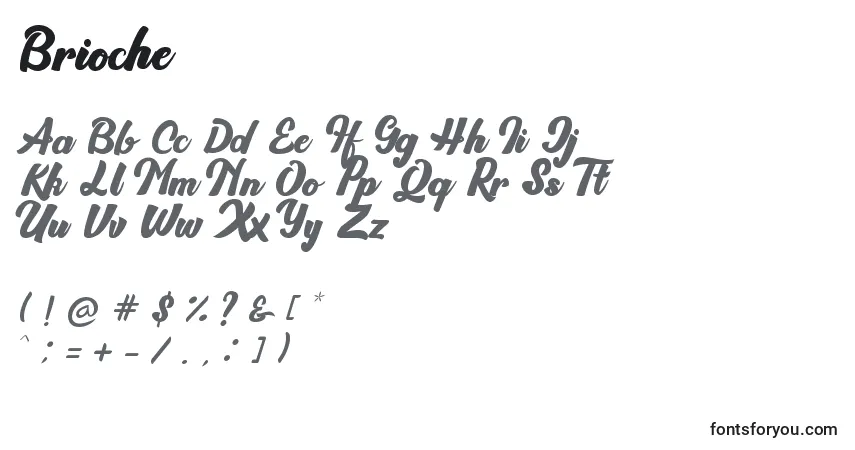 A fonte Brioche – alfabeto, números, caracteres especiais