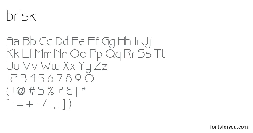 A fonte Brisk (122175) – alfabeto, números, caracteres especiais