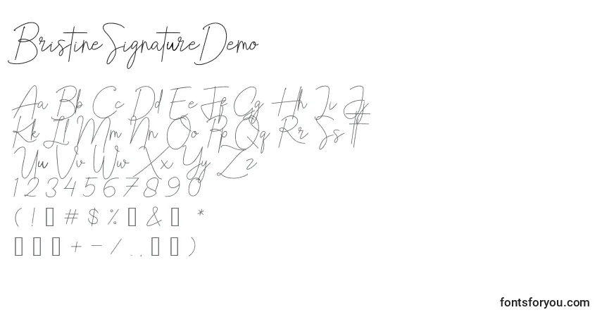 Schriftart BristineSignatureDemo – Alphabet, Zahlen, spezielle Symbole