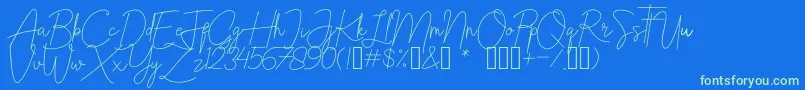 BristineSignatureDemo-Schriftart – Grüne Schriften auf blauem Hintergrund