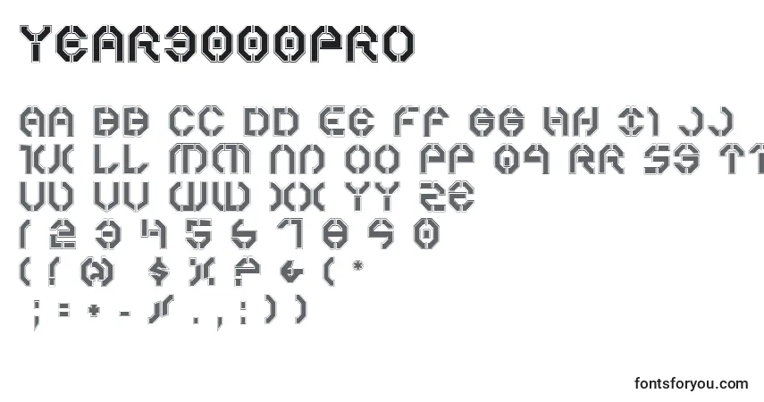 Czcionka Year3000Pro – alfabet, cyfry, specjalne znaki